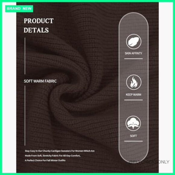 Chunky Knit Cardigan Sweater Open Front Button Down Loose Fit - Picture 5 of 7